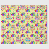 お誕生日ケーキバルーンの名前の年齢のパーソナ転がライズ ラッピングペーパー (フラット)