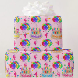 お誕生日ケーキバルーンの名前を年齢転がWに合わせる ラッピングペーパー