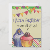 お誕生日ケーキバルーンスケッチ、ヴィンテージグリーティング シーズンカード (正面)