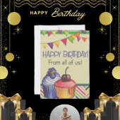 お誕生日ケーキバルーンスケッチ、ヴィンテージグリーティング シーズンカード