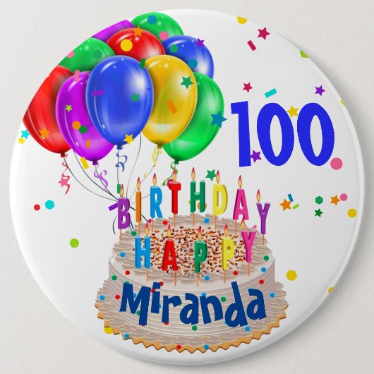 お誕生日ケーキバルーン名を追加AGE 100 big 缶バッジ (正面)