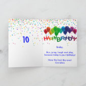 お誕生日ケーキバルーン名前を追加AGE子供たち少年 カード (内部)