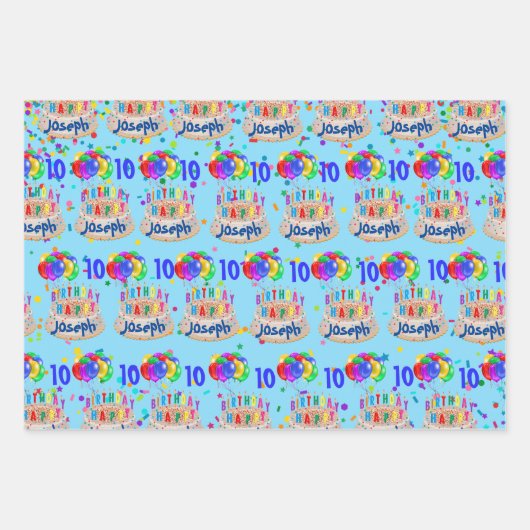 お誕生日ケーキバルーンAGE BOYSという名前を追加 ラッピングペーパーシート (正面2)