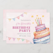 お誕生日ケーキパステルカラー 招待状 (正面/裏面)