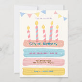 お誕生日ケーキパステルカラー 招待状 (正面)