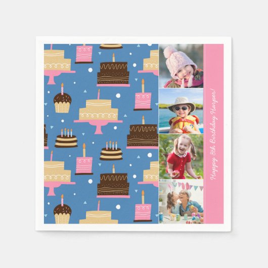 お誕生日ケーキパターン名前をカスタムする+あいさつ文 スタンダードカクテルナプキン (正面)