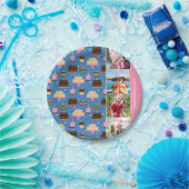 お誕生日ケーキパターン名前をカスタムする+あいさつ文 ペーパープレート (パーティー)