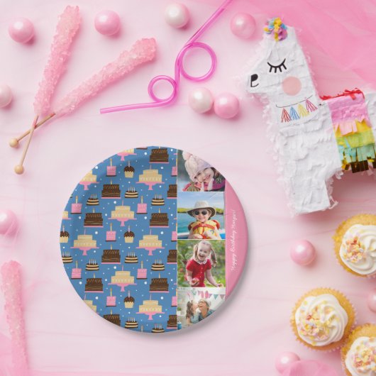 お誕生日ケーキパターン名前をカスタムする+あいさつ文 ペーパープレート (パーティー)
