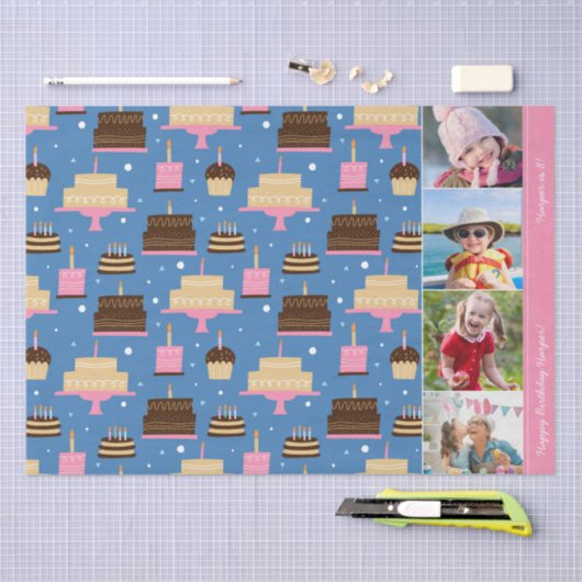 お誕生日ケーキパターン名前をカスタムする+あいさつ文 薄葉紙 (クラフト)