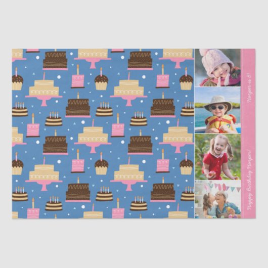 お誕生日ケーキパターン名前をカスタムする+あいさつ文 薄葉紙 (正面)