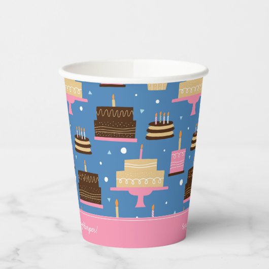 お誕生日ケーキパターン名前をカスタムする+挨拶 紙コップ (左)