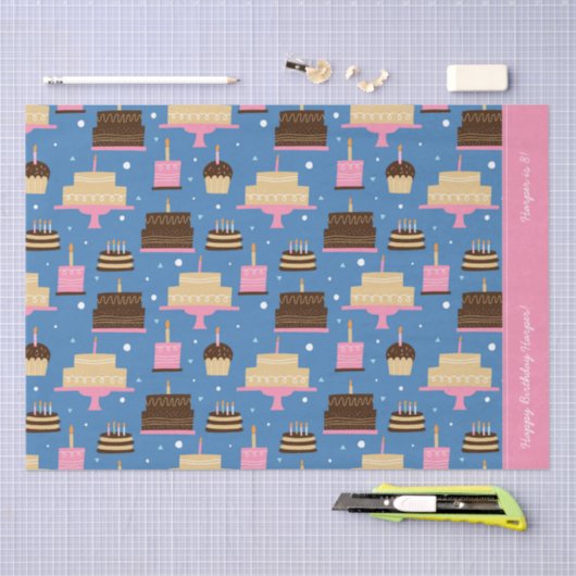 お誕生日ケーキパターン名前をカスタムする+挨拶 薄葉紙 (クラフト)