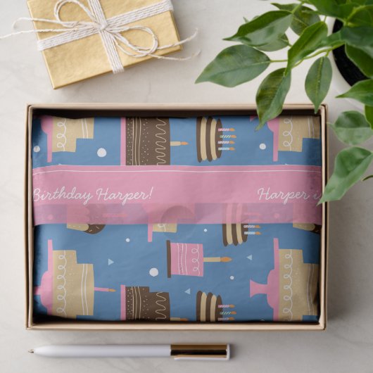 お誕生日ケーキパターン名前をカスタムする+挨拶 薄葉紙 (ギフト)