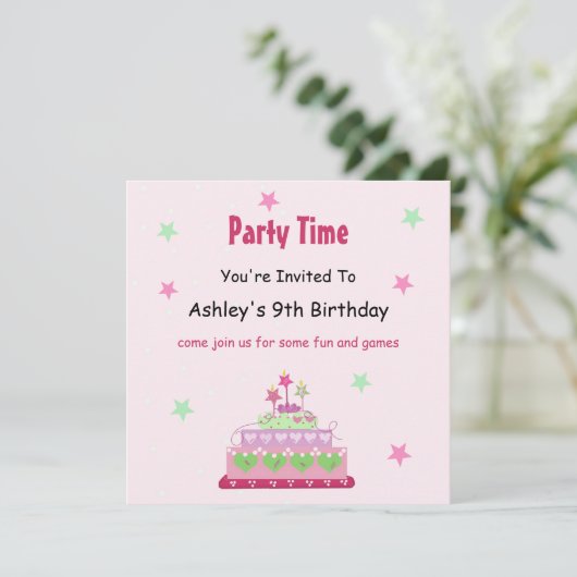 お誕生日ケーキパーティの招待状 招待状 (スタンド正面)