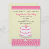 お誕生日ケーキパーティー-ピンク（ピンク）水玉模様 招待状 (正面/裏面)