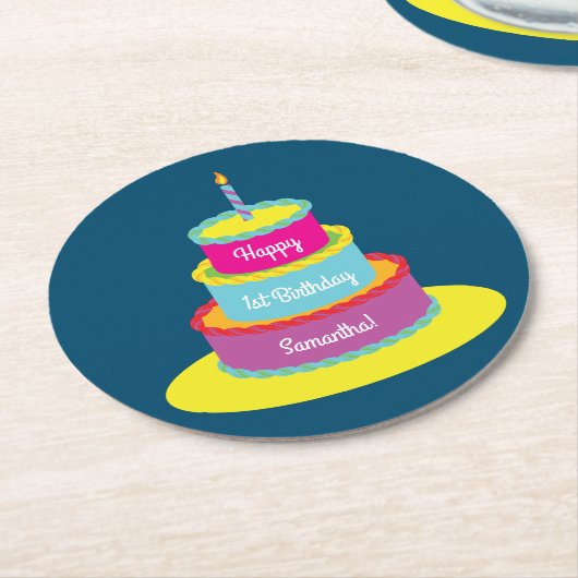 お誕生日ケーキパーティー ラウンドペーパーコースター (アングル)