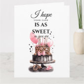 お誕生日ケーキヒョウ柄ピンクバルーン カード (正面)