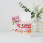 お誕生日ケーキフルーツデザートウォーターカラー抽象芸術 ポストカード (スタンド正面)