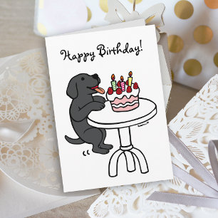 お誕生日ケーキブラックラブラドール漫画プレーン カード