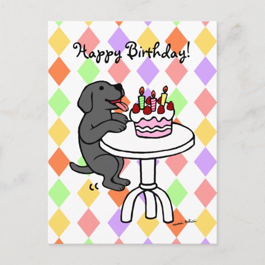 お誕生日ケーキブラックラブラドール漫画 ポストカード (正面)