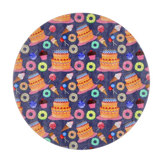 お誕生日ケーキペーストリーパターンデザイン カッティングボード (正面)