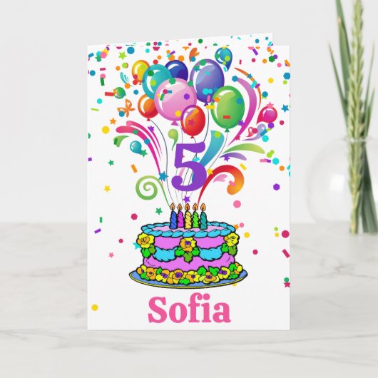 お誕生日ケーキ子の名前を追加する年齢かわいいカスタム カード (正面)