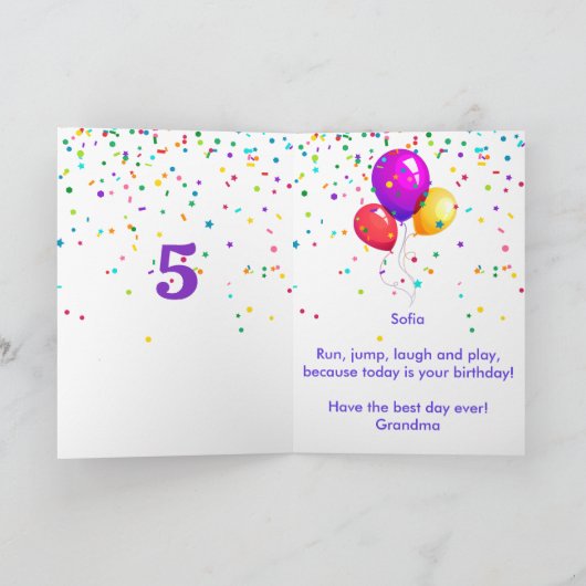 お誕生日ケーキ子の名前を追加する年齢かわいいカスタム カード (内部)