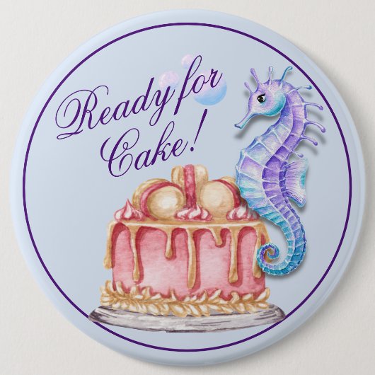 お誕生日ケーキ水彩検索ボタン 缶バッジ (正面)