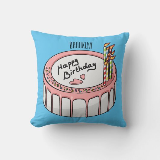 お誕生日ケーキ漫画イラストレーション クッション (正面)