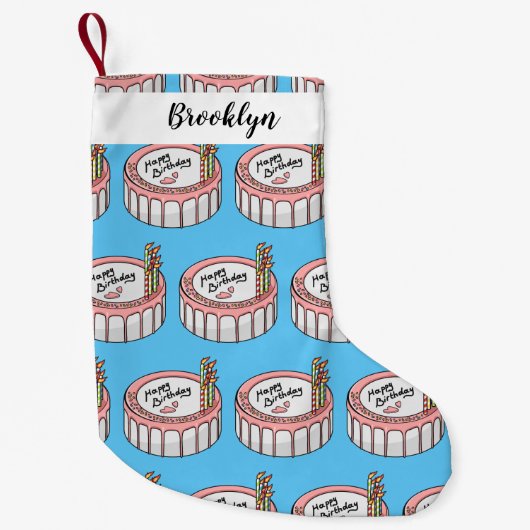 お誕生日ケーキ漫画イラストレーション スモールクリスマスストッキング (正面)
