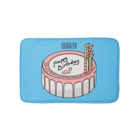 お誕生日ケーキ漫画イラストレーション バスマット (正面)