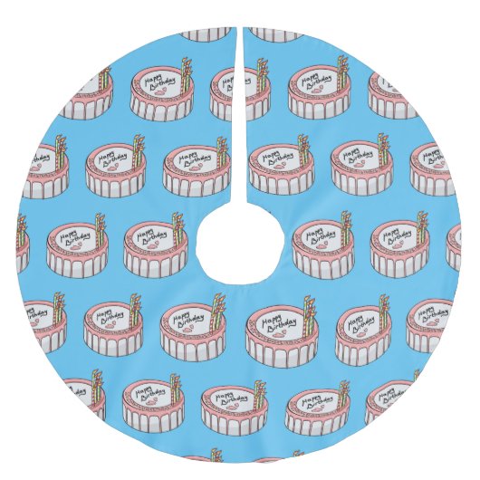 お誕生日ケーキ漫画イラストレーション ブラッシュドポリエステルツリースカート (正面)