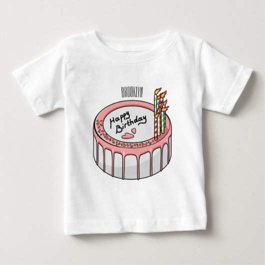 お誕生日ケーキ漫画イラストレーション ベビーTシャツ (正面)