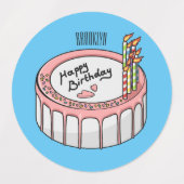 お誕生日ケーキ漫画イラストレーション ラベル (デザイン2)