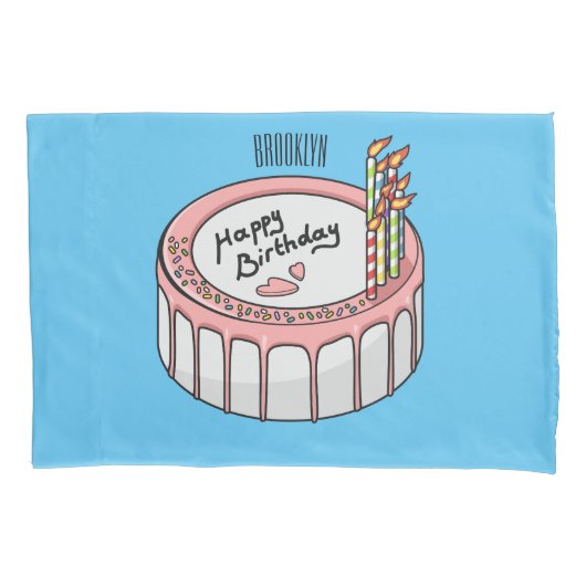 お誕生日ケーキ漫画イラストレーション 枕カバー (正面)