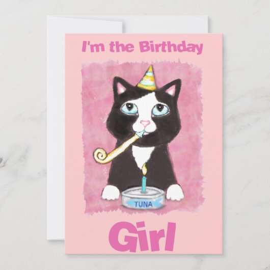 お誕生日ケーキ猫のカスタムの招待状 招待状 (正面)