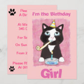 お誕生日ケーキ猫のカスタムの招待状 招待状 (正面/裏面)