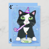 お誕生日ケーキ猫のカスタムの招待状 招待状 (正面/裏面)