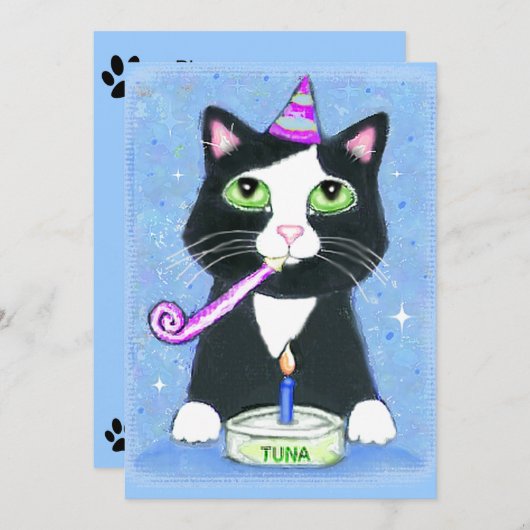 お誕生日ケーキ猫のカスタムの招待状 招待状 (正面/裏面)