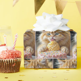お誕生日ケーキ舐めながら生姜の子猫 ラッピングペーパー