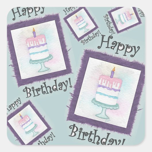 お誕生日ケーキ誕生日カード スクエアシール (正面)