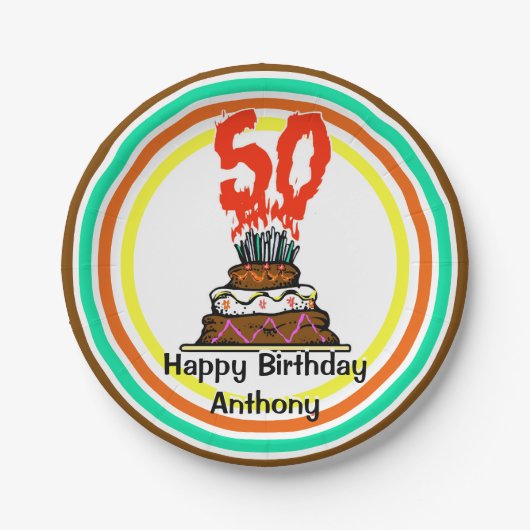 お誕生日ケーキ50キャンドル ペーパープレート (正面)