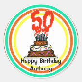 お誕生日ケーキ50キャンドル ラウンドシール (正面)