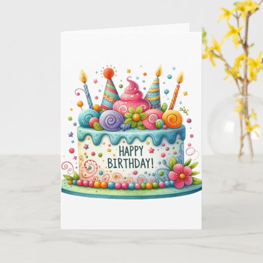 お誕生日ケーキ カード (黄色い花)