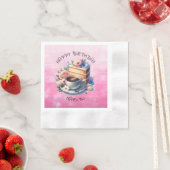 お誕生日ケーキ、コーヒーと花のカップ 縁ありカクテルナプキン (インサイチュ)