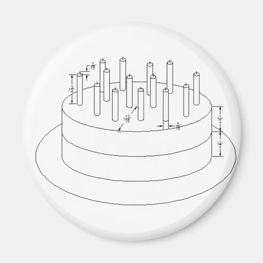 お誕生日ケーキ – ドラフトされた建築スタイル マグネット (正面)