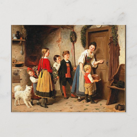 お誕生日ケーキ、ヴィンテージ絵画ズ ポストカード (正面)