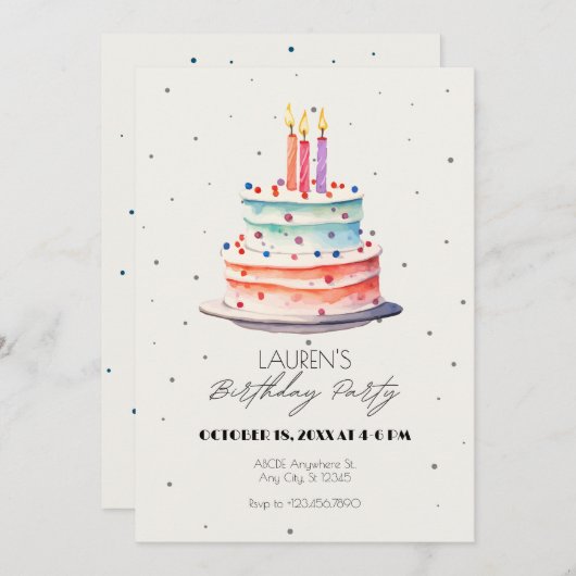 お誕生日ケーキ 招待状 (正面/裏面)