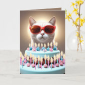 お誕生日ケーキ(猫とサングラス) カード (黄色い花)