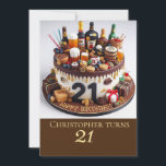 お誕生日ケーキ、21お祝い 招待状<br><div class="desc">おもしろいと空想的な、カラフルと陽気な、このおもしろいと手の込んだケーキは時間を祝!!</div>